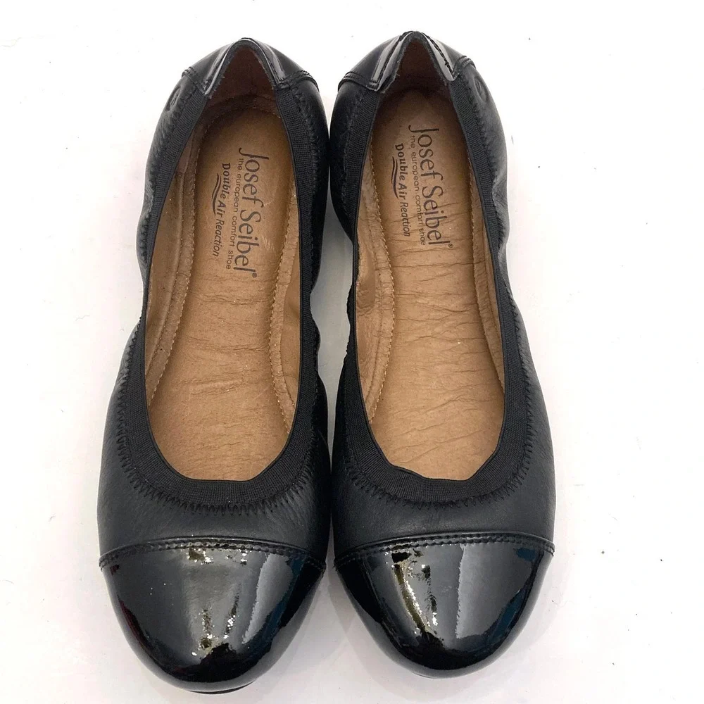Josef Seibel Pippa Ballet Flats Womens 6-6.5 EU 37 Black Leather Patent Cap Toe